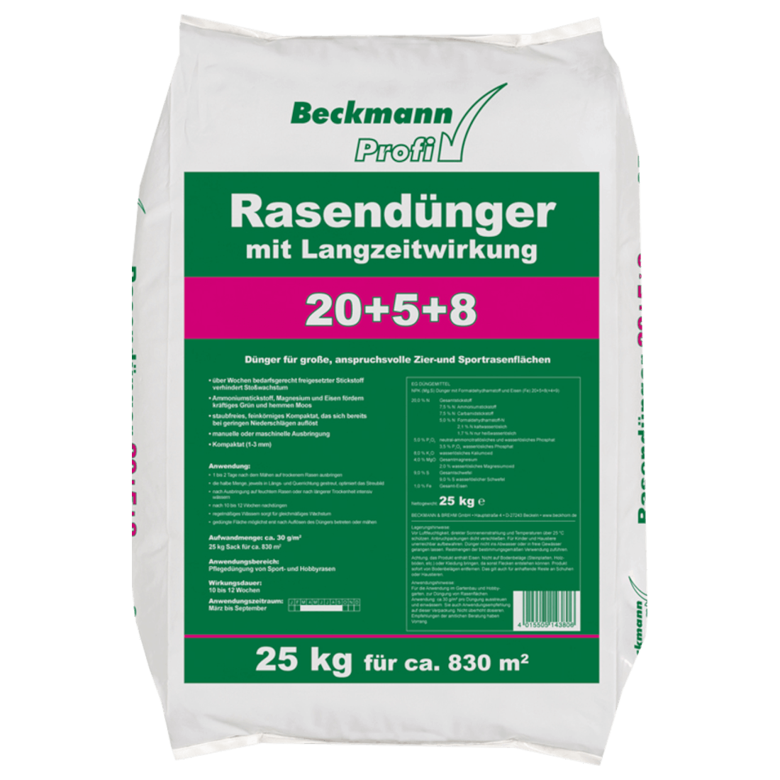BECKMANN PROFI Rasenlangzeitdünger NPK 20+5+8(+4)