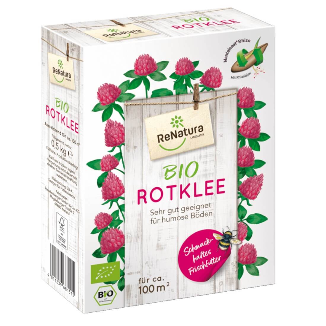 ReNatura Bio Rotklee (Trifolium pratense) 0,5 kg Futtersaat Leguminose Gründün