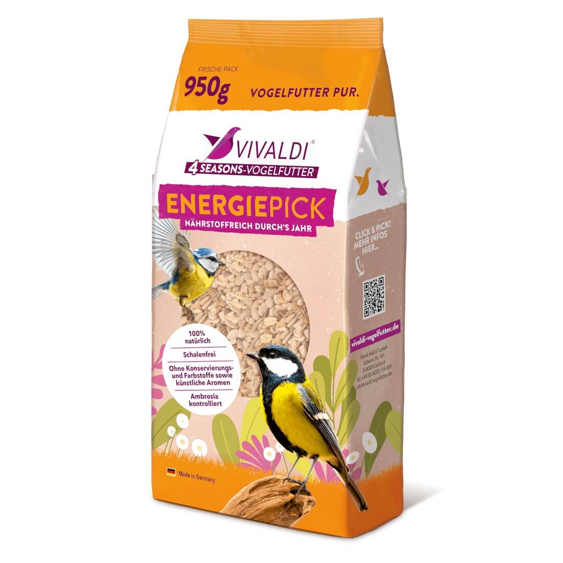 VIVALDI Energiepick Müsli 950 g Vogelfutter Blaumeise Stieglitz Amsel Star