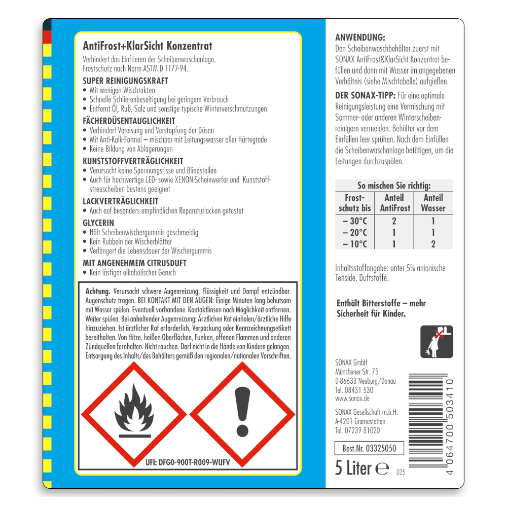 Scheibenfrostschutz SONAX AntiFrost+ Klarsicht 1 Liter KONZENTRAT